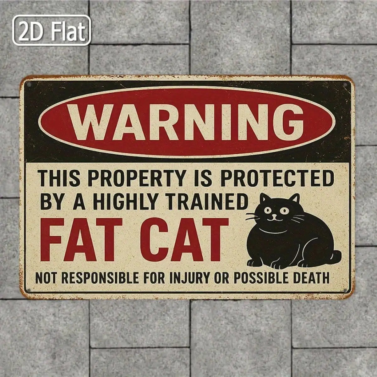 1PC Tin Sign Humorous Warning Protected By Fat Cat - Home/Office Decor, Retro Design, 8x12 Inches / 20x30 Cm