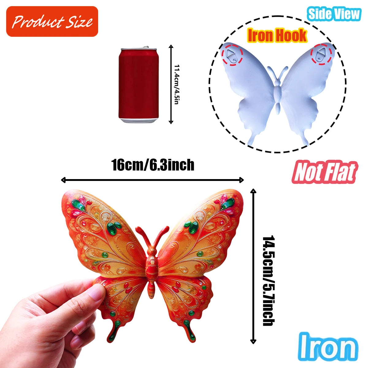 4PCS Vibrant Metal Butterfly Wall Art Decor, Rust-Resistant Outdoor Sculpture with Tool-Free Hook for Garden, Yard, Patio, Fence