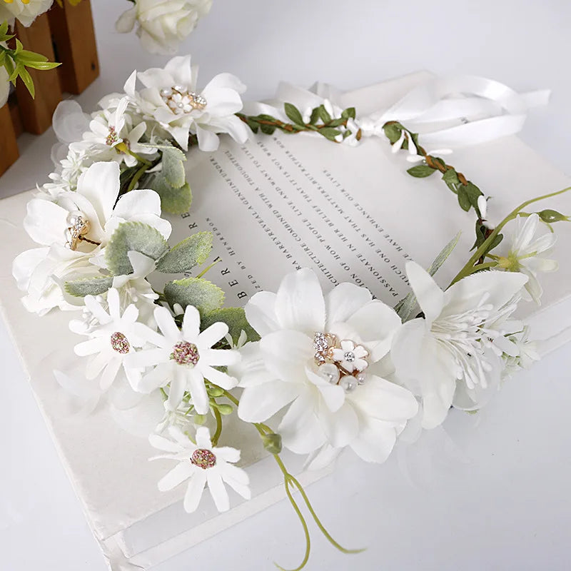 Women's Wedding Flower Wreath Crown Festival Headband Female Hair Accessories Headdress for Girls Garland Wedding Sweet Headwear