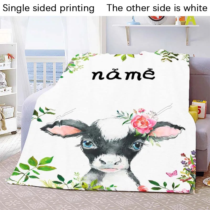 Custom Blanket Custom Name Blanket Baby Girl Boy Kids Cartoon Animal Cute Soft Flannel Throw Blankets Personalized Blanket Gifts