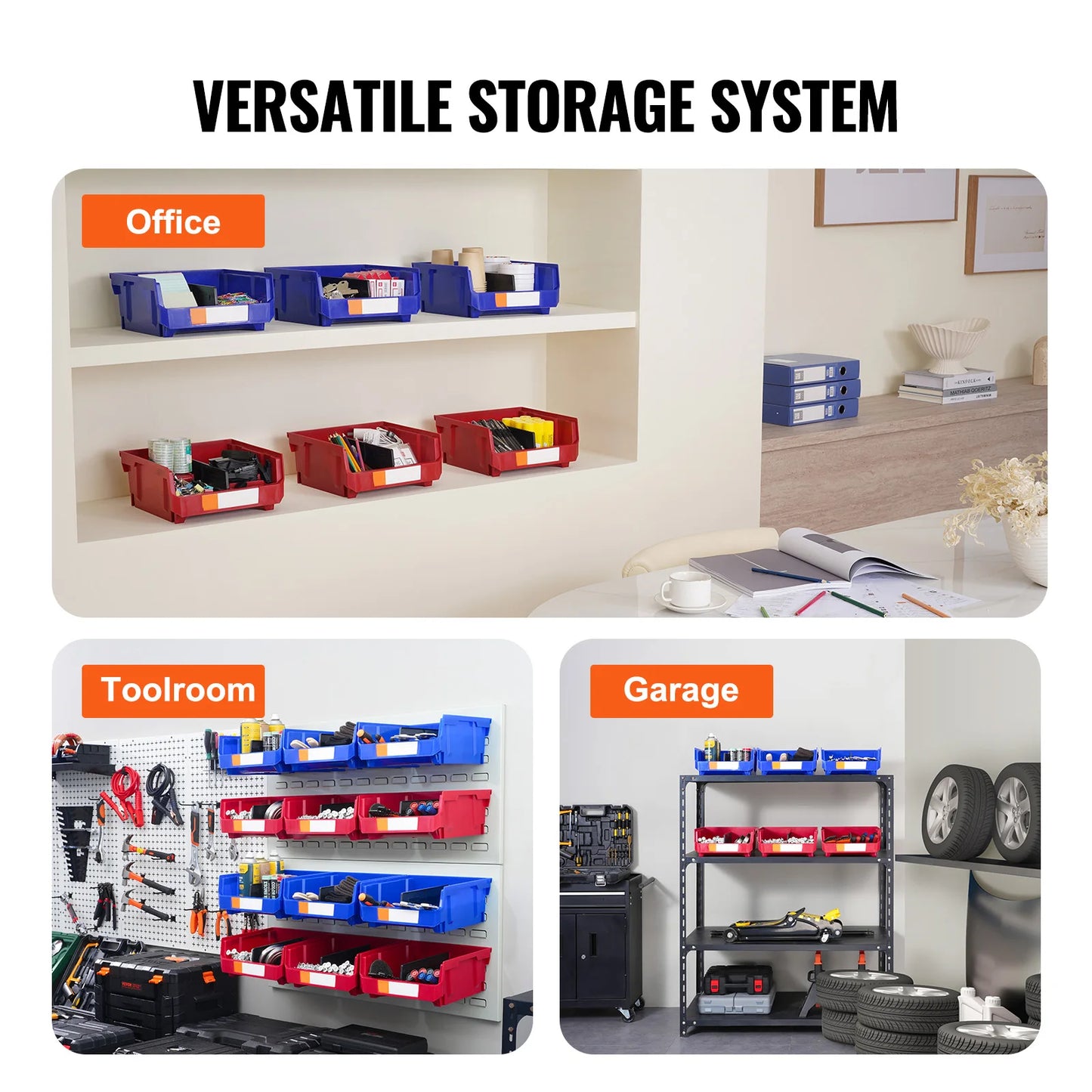 SucceBuy 6/12/24pcs Garage Storage Bin Hanging Stackable Wall Mounted Organizer Bin Stacking Containers for Closet KitchenOffice