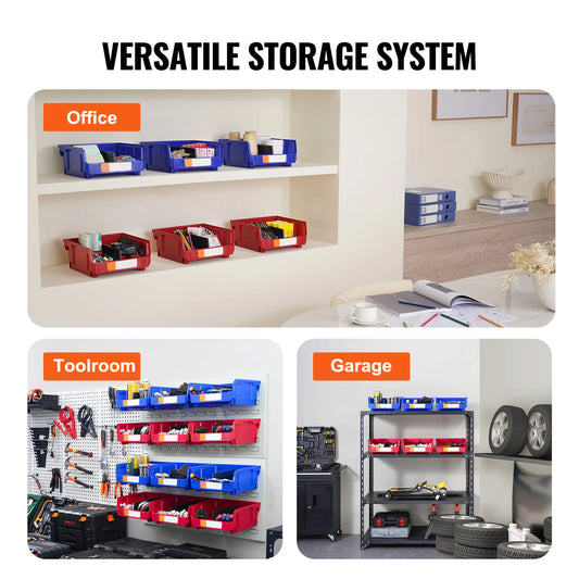 SucceBuy 6/12/24pcs Garage Storage Bin Hanging Stackable Wall Mounted Organizer Bin Stacking Containers for Closet KitchenOffice