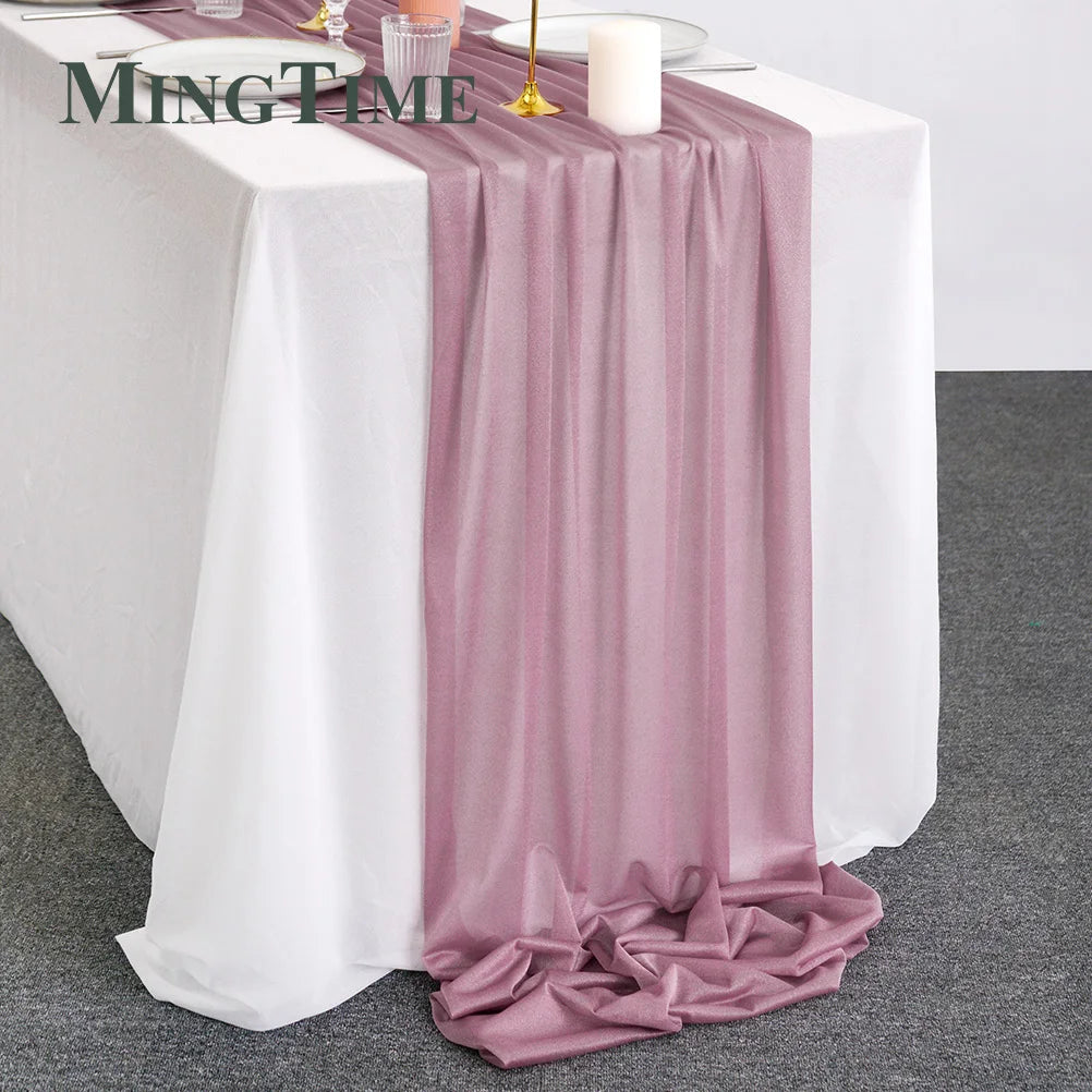 Table Runner Sheer Chiffon-like Boho Wedding Party Bridal Birthday Christmas Decorations Peach Khaki White Gold Green Color etc.
