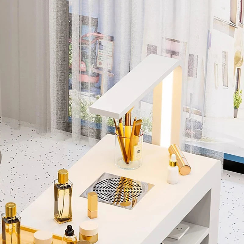 Marble Top Luxury Nail Table With Light Profesional Storage French Nail Desk Design Classic Mesa Manicura Saloon Furniture