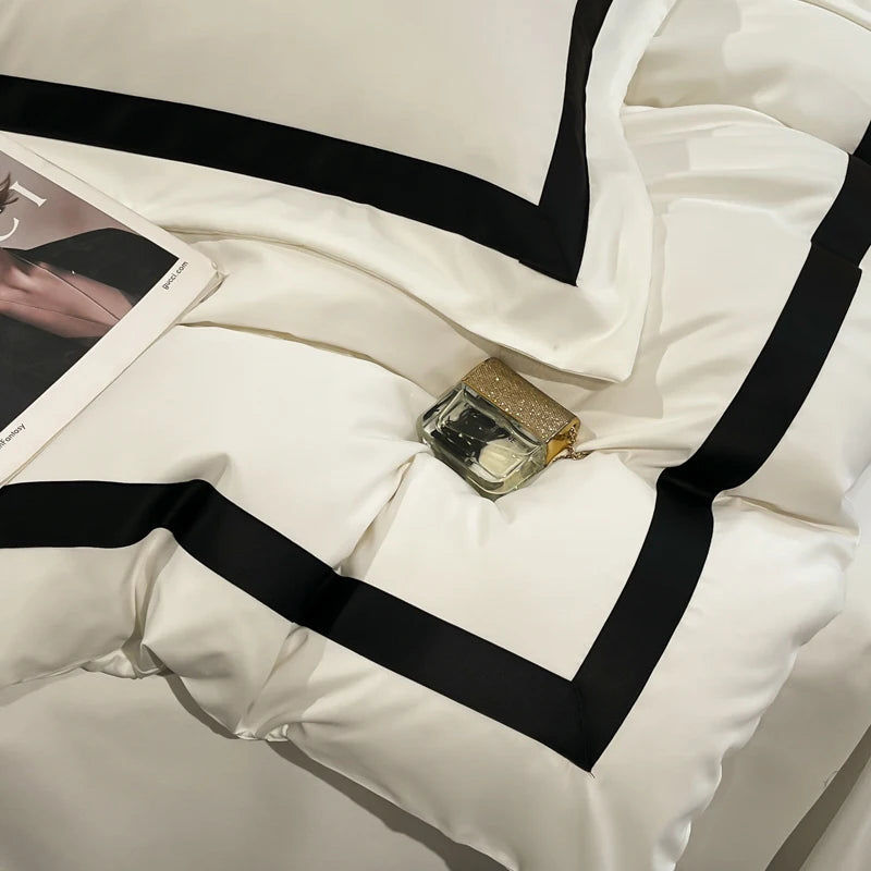 2025 Luxury Hotel Bedding Sets Thick Brushed Bed Sheets White Duvet Cover Set Pillowcase Four Piece Fully Enclosed for Home Gift
