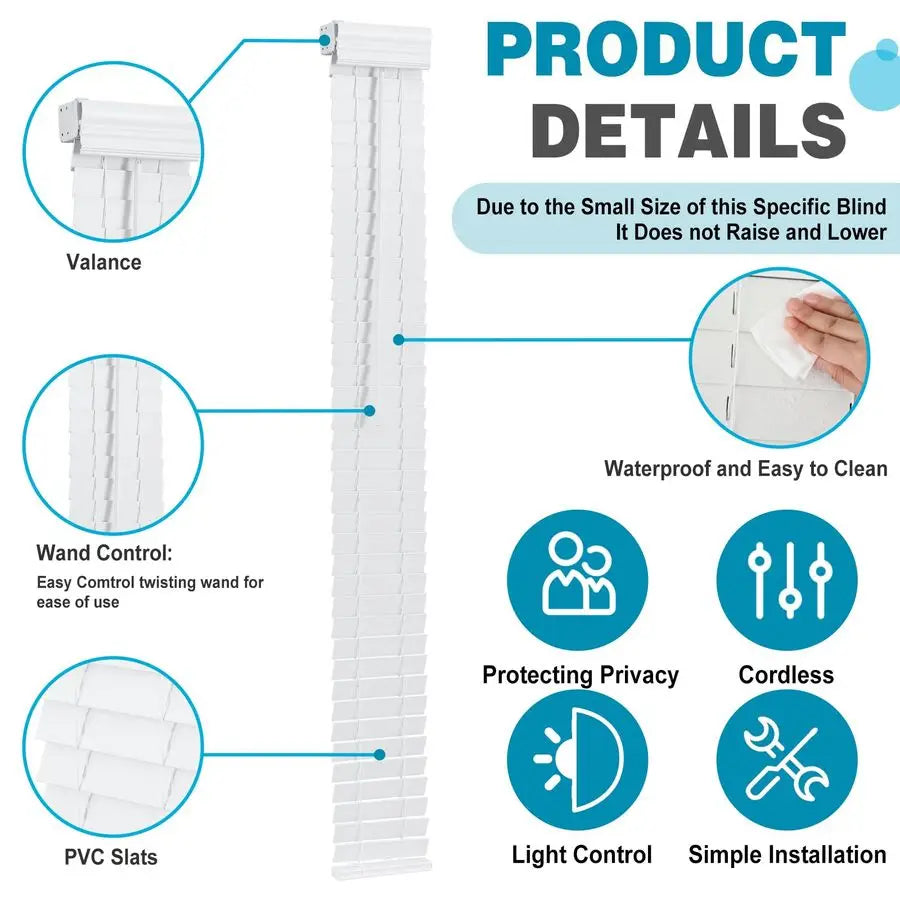 Pack 2 in Cordless Sidelight Blinds 8.5 x 72 in Horizontal White Faux Wood Front Door Window Blind Plantation Adjustable Tilt Wa