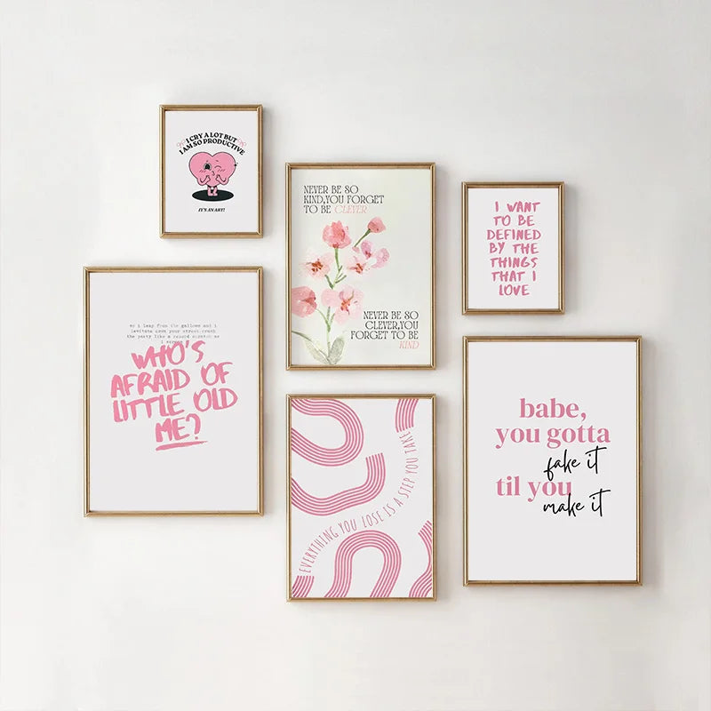 Pink Trendy Art Lyrics Poster Teenage Girl Dorm Room Cosy Wall Canvas Wall Hanging Painter Residence Catch Angry Eyes Wall Art