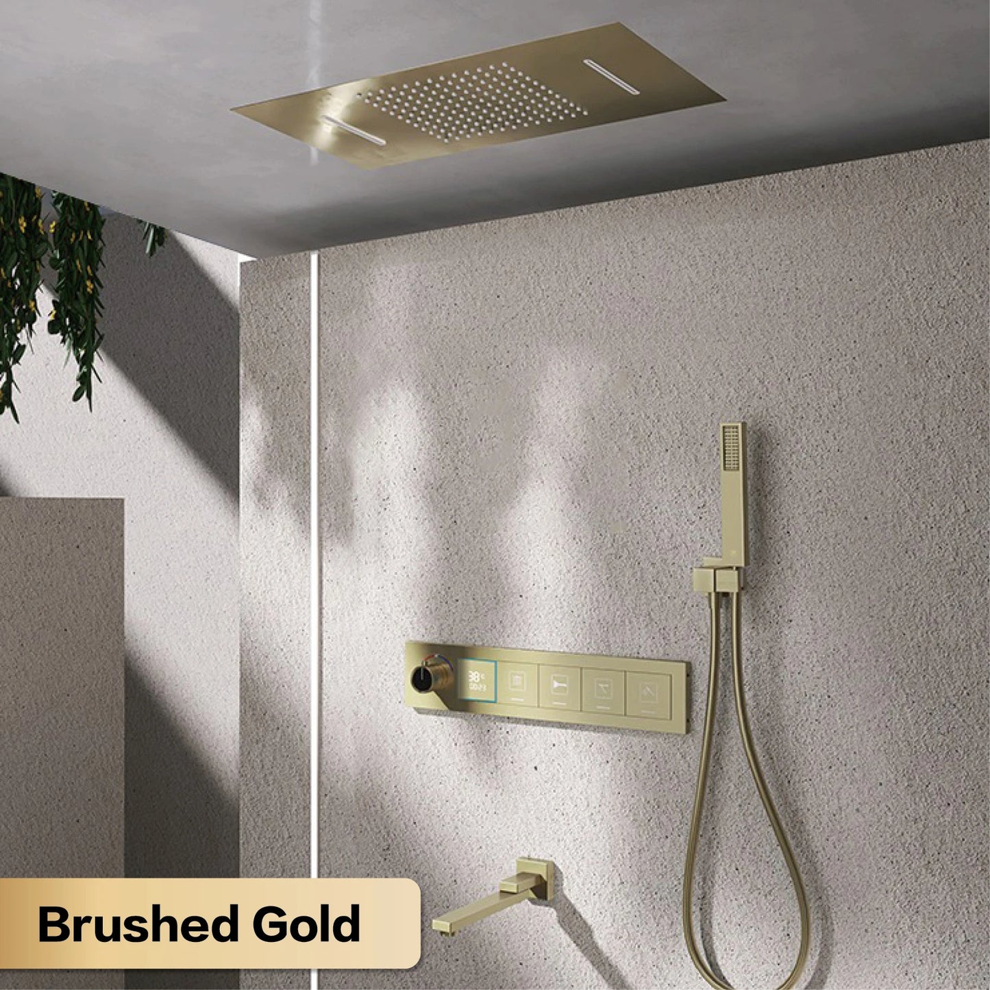 Gun gray brass ceiling constant temperature shower system embedded design LED digital display cold and hot water bathroom mixer