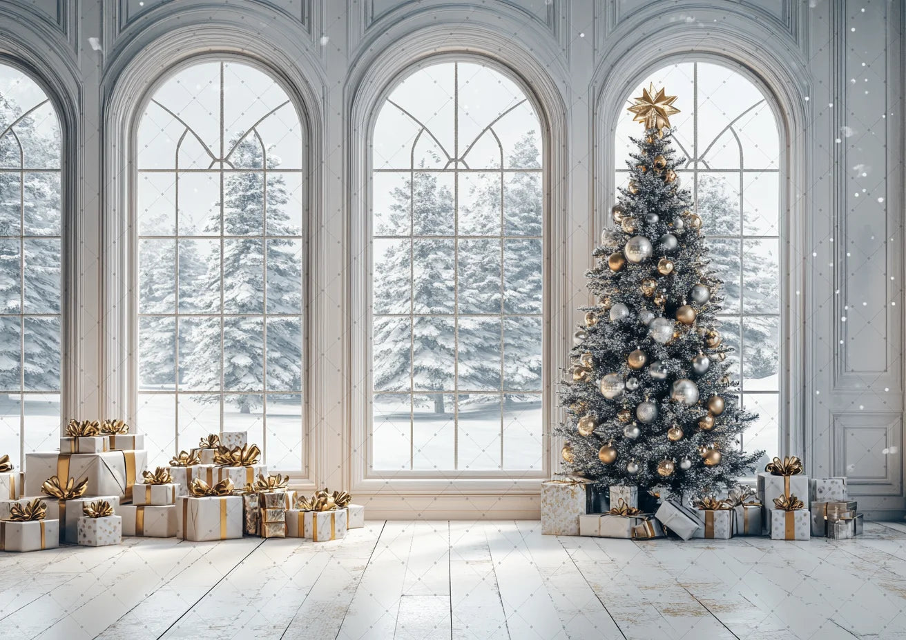 Photography Backdrop Christmas Trees Stars Newborn Birthday Portrait Window Tulle Curtains Gift Decor Photo Background