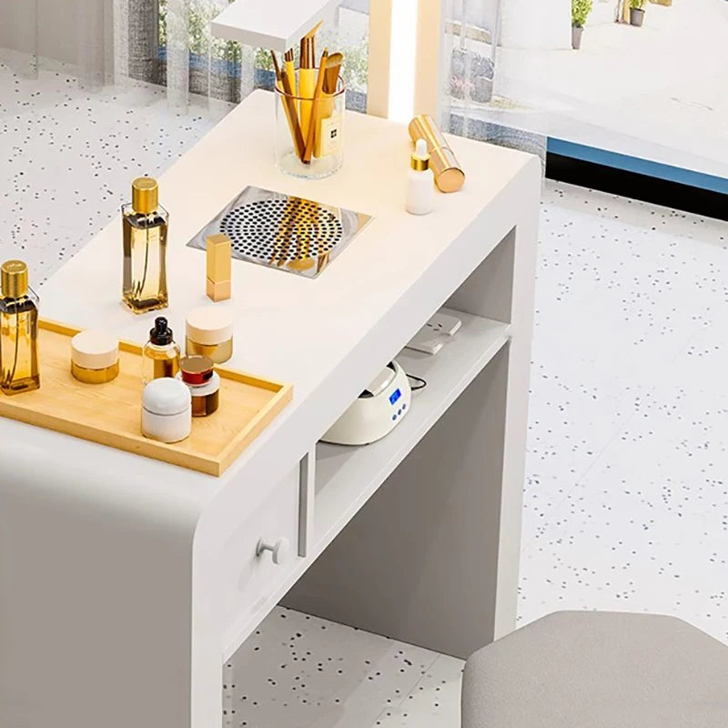 Marble Top Luxury Nail Table With Light Profesional Storage French Nail Desk Design Classic Mesa Manicura Saloon Furniture