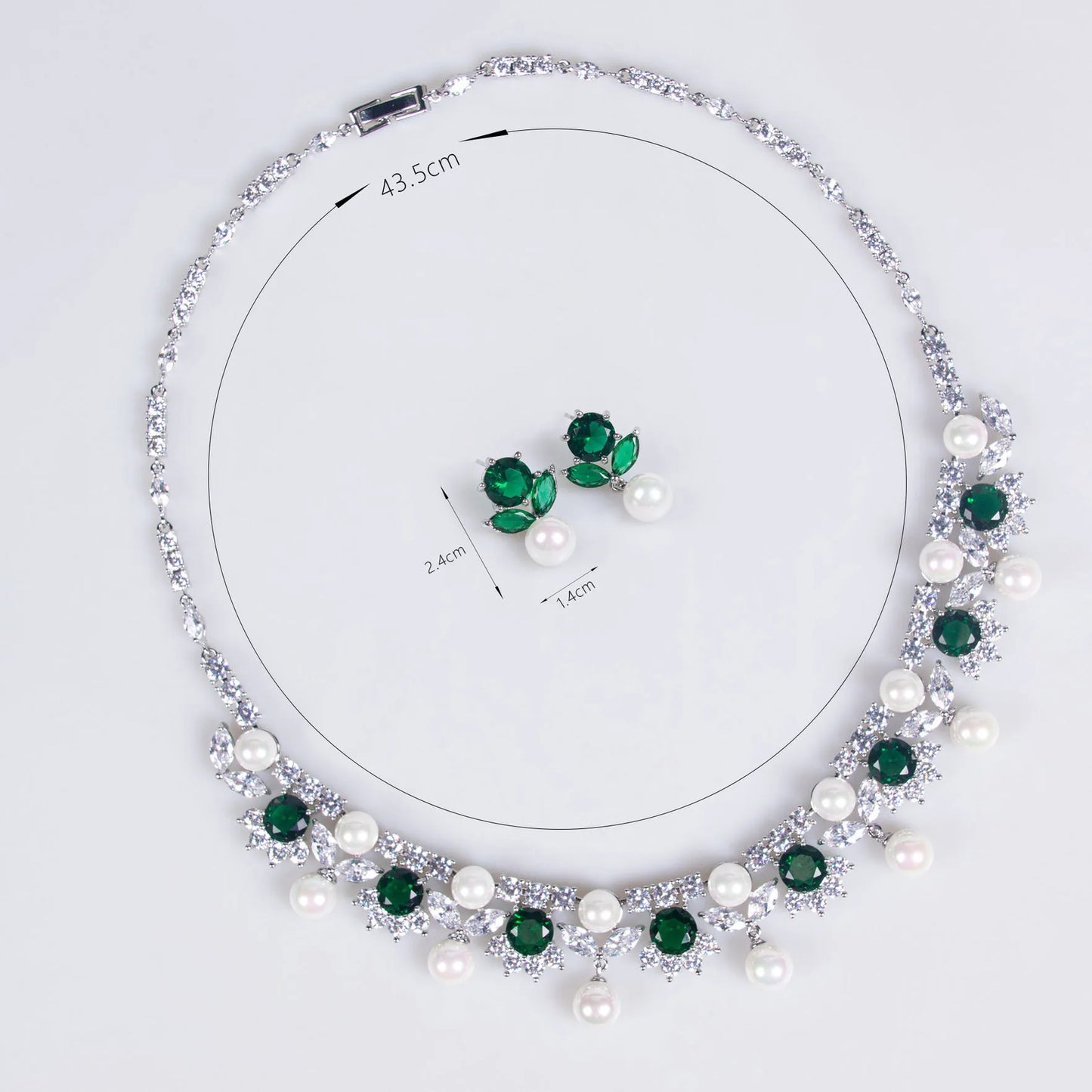 HIBRIDE Pearl Zirconia Ladies Jewelry Necklace Earrings Set