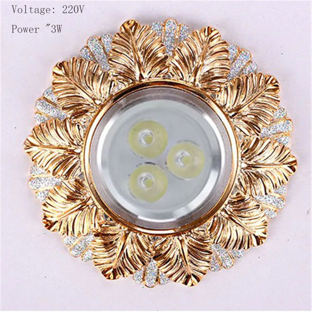 Art Decor Resin Golden Leaf 220 Volts Led Downlight Luxury Indoor Lighting Foyer Corridor Hallway Hotel 5W Retro Recessed Lamp