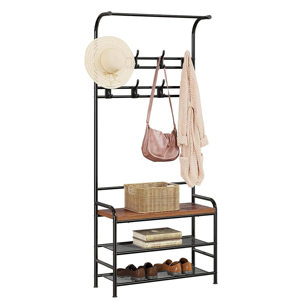 Three In One Hall Tree With Shoe Rack And Coat Hooks