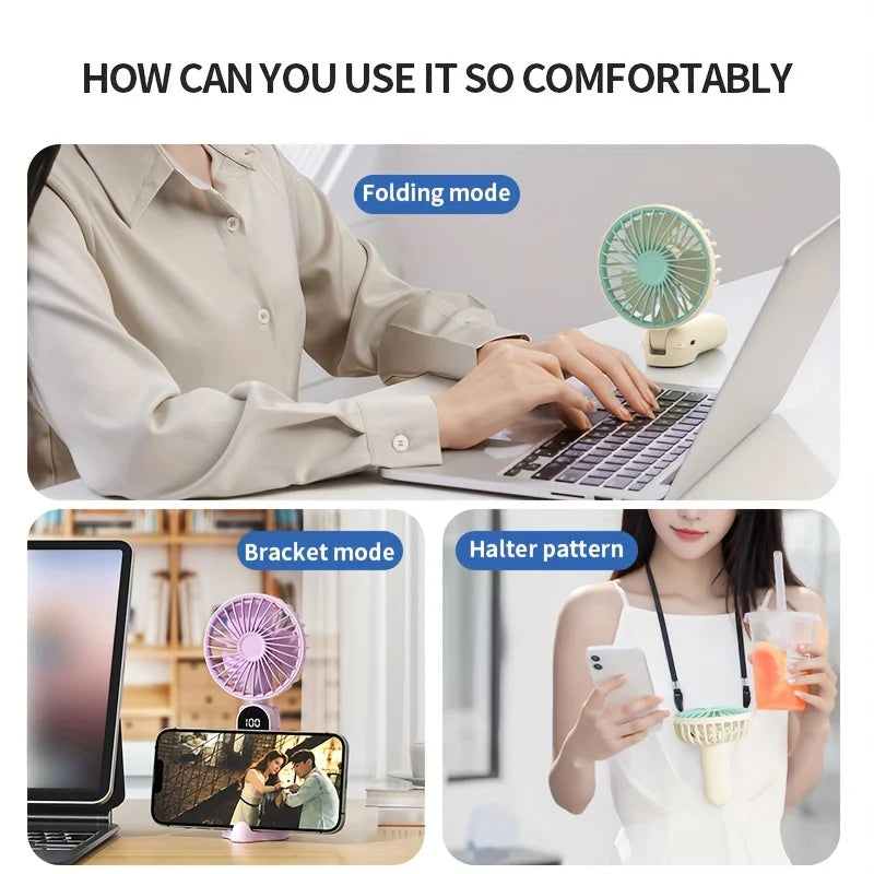 JPNPL Mini Portable USB Fan 6 Speeds 3 In 1 Digital Display