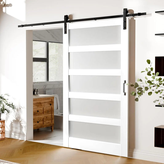 Bestseller[Helong Store]Frosted 5 Panel Glass Sliding Barn Door 48''×84'' Barn Door, Hardware Kit Included, Assembly Needed,Wate