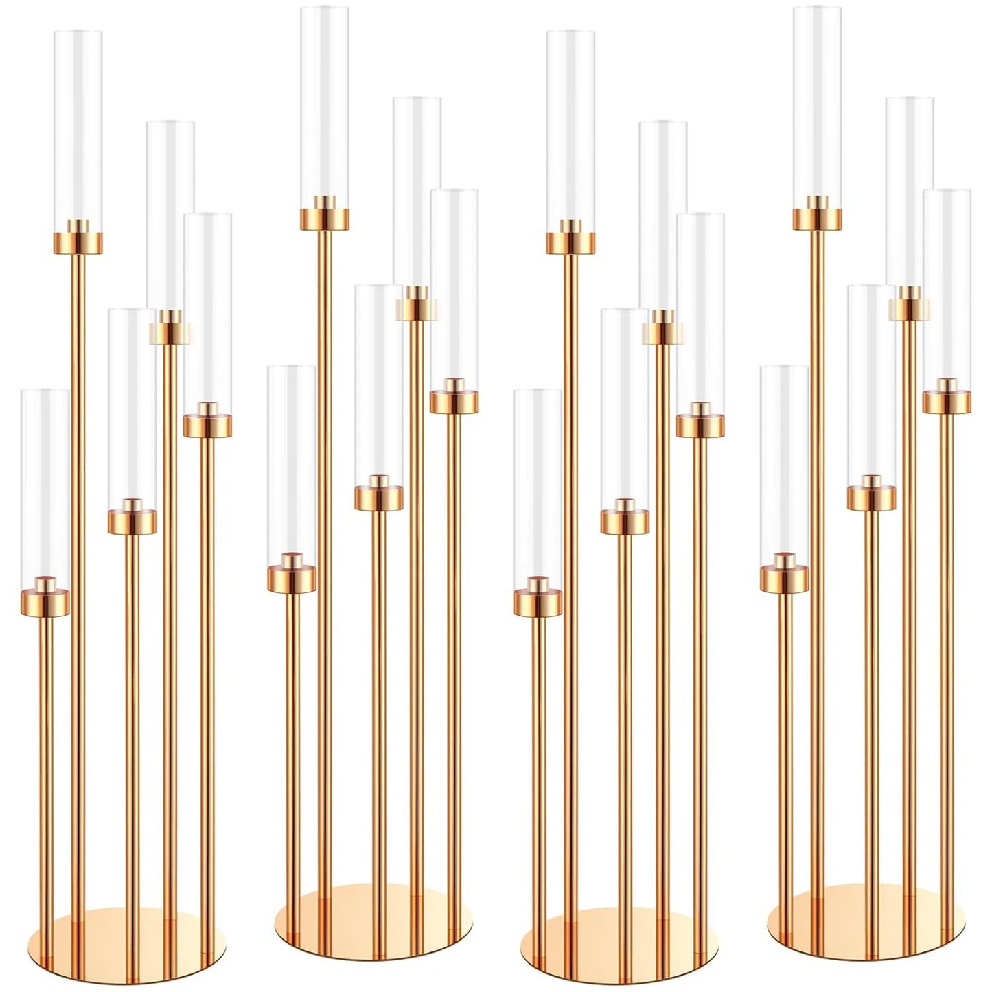 4 Set Floor Candelabra for Wedding 5 Arm 42.5'' Candelabra Centerpieces for Tables Metal Candlestick Set with Acrylic Lampshade