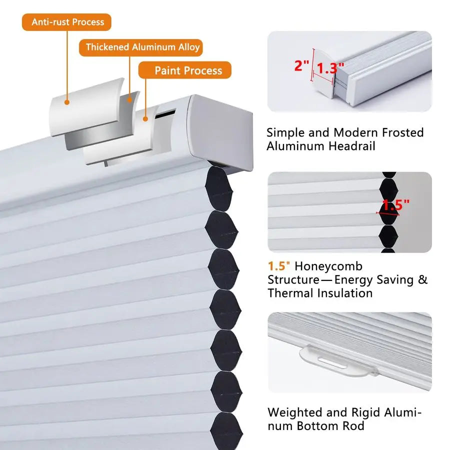 Custom Size Blackout Cellular Shades, Cordless Honeycomb Blinds for Windows White, 27 W x 64 H Room Darkening Shades for Home am