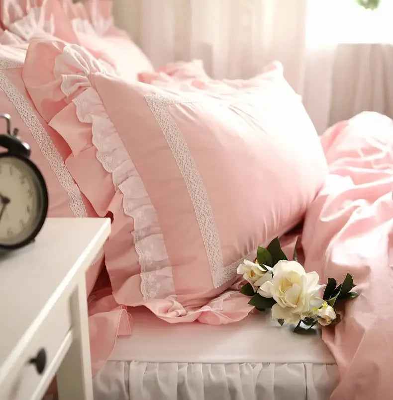 Julliette Dream Princess Ruffle Lace Pillow Case Pure Cotton Bedding