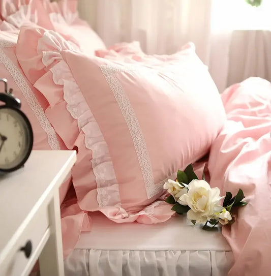 Julliette Dream Princess Ruffle Lace Pillow Case Pure Cotton Bedding
