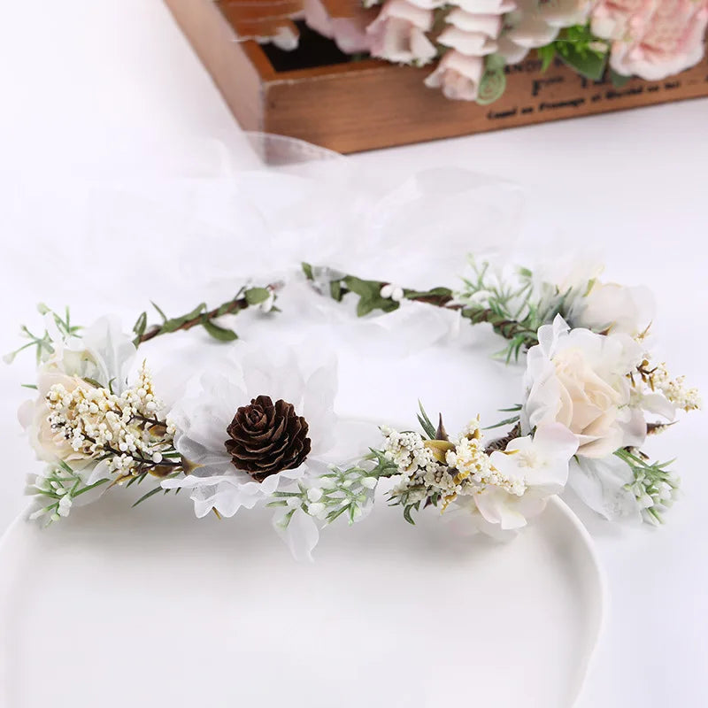 Women's Wedding Flower Wreath Crown Festival Headband Female Hair Accessories Headdress for Girls Garland Wedding Sweet Headwear