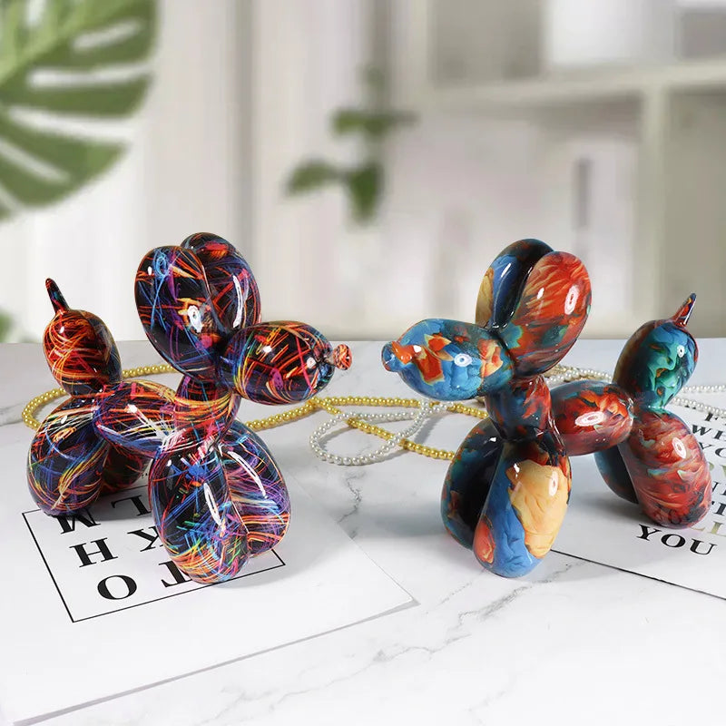 Whimsical Water-Transfer Balloon Dog Sculpture-Dazzling Graffiti Art Decor for Living Room/Entryway,Vibrant TV Stand Centerpiece