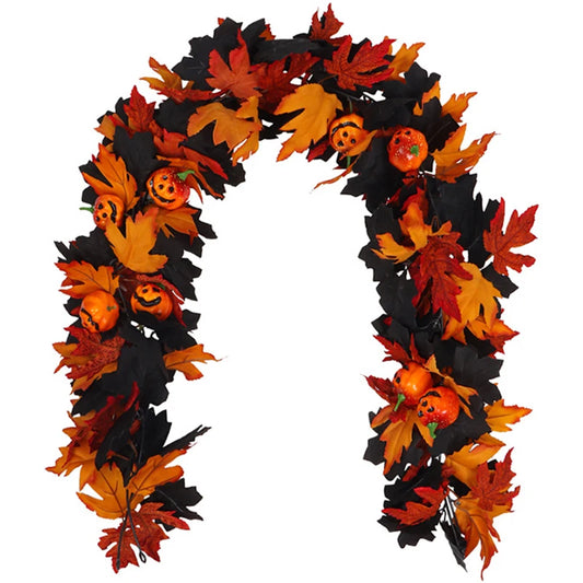Halloween Artificial Vines Red Black Autumn Maple Leaves Fake Garland For Home Christmas Thanksgiving Party Fireplace Fall Decor