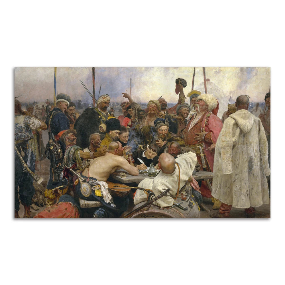 The Reply of The Zaporozhian Cossacks To Sultan Mehmed IV Canvas Painting Ilya Repin Famous Poster Painting Wall Art Decor