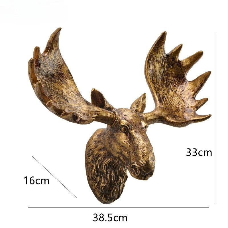 Resin Simulated Deer Head Sculptures Ornament Wall Hanging Retro Creative Sculptures Luxury Background Wall Decoration Art Decor