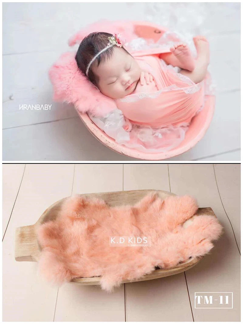 Newborn Photography Props Natural Rabbit Fur Rug Baby Photo Blankets Studio Infant Posing Basket Filled Background Accessories