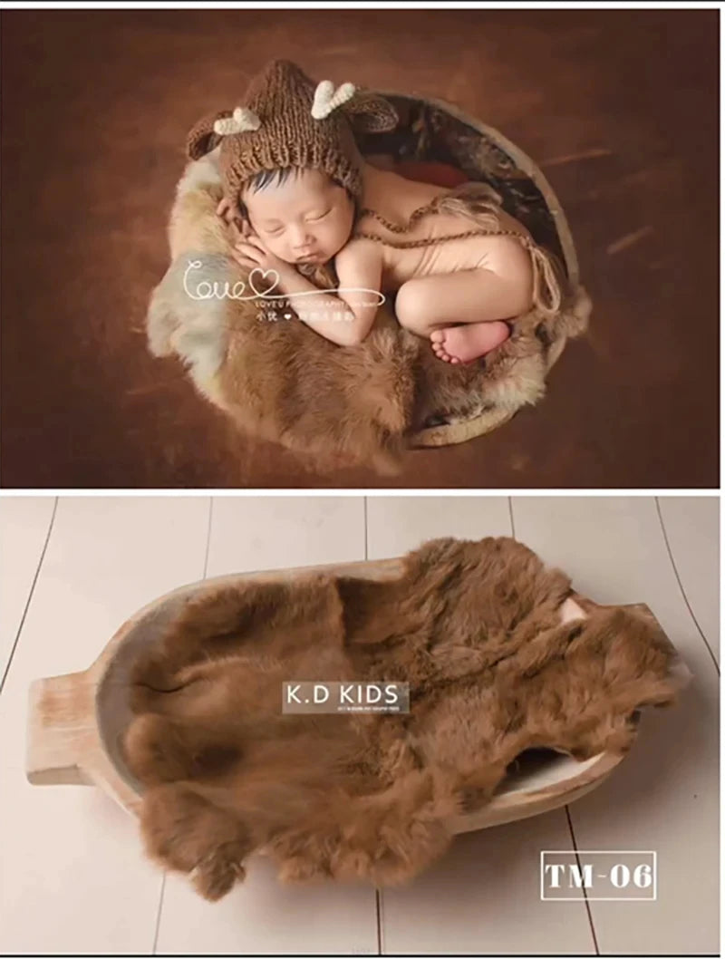 Newborn Photography Props Natural Rabbit Fur Rug Baby Photo Blankets Studio Infant Posing Basket Filled Background Accessories