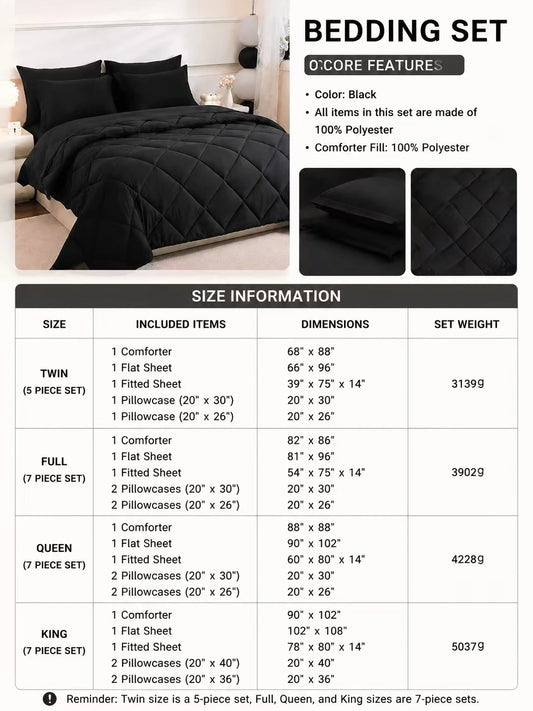 5pcs/7pcs Twin Full Queen King Bedding Sets Home Decor Comforter Flat Sheet Fitted Sheet Pillowcases Sleeping Sets