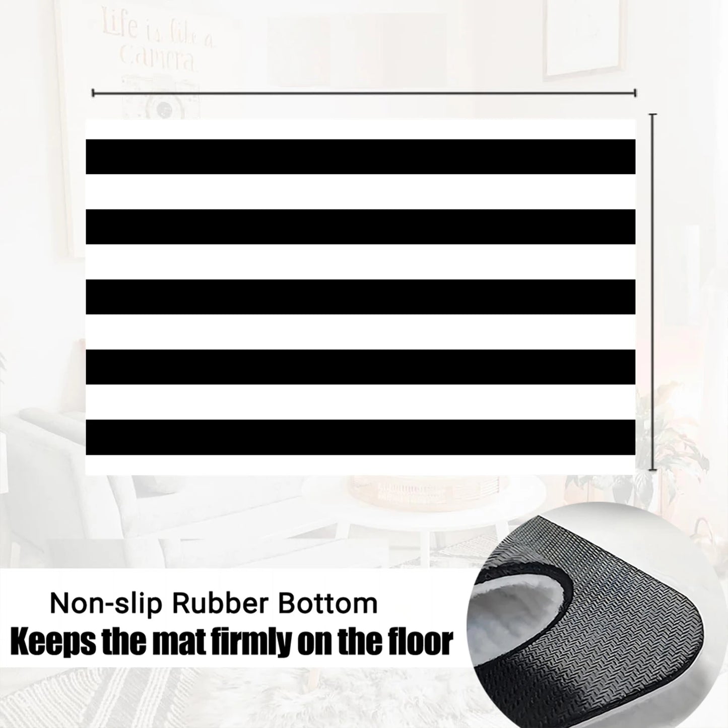 Black and White Area Rug Rubber Backing Striped Front Door Rug Outdoor Doormats Indoor Floor Mat for Kitchen Entryway Patio