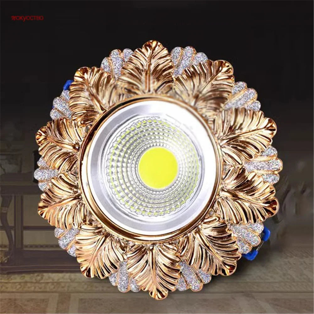 Art Decor Resin Golden Leaf 220 Volts Led Downlight Luxury Indoor Lighting Foyer Corridor Hallway Hotel 5W Retro Recessed Lamp