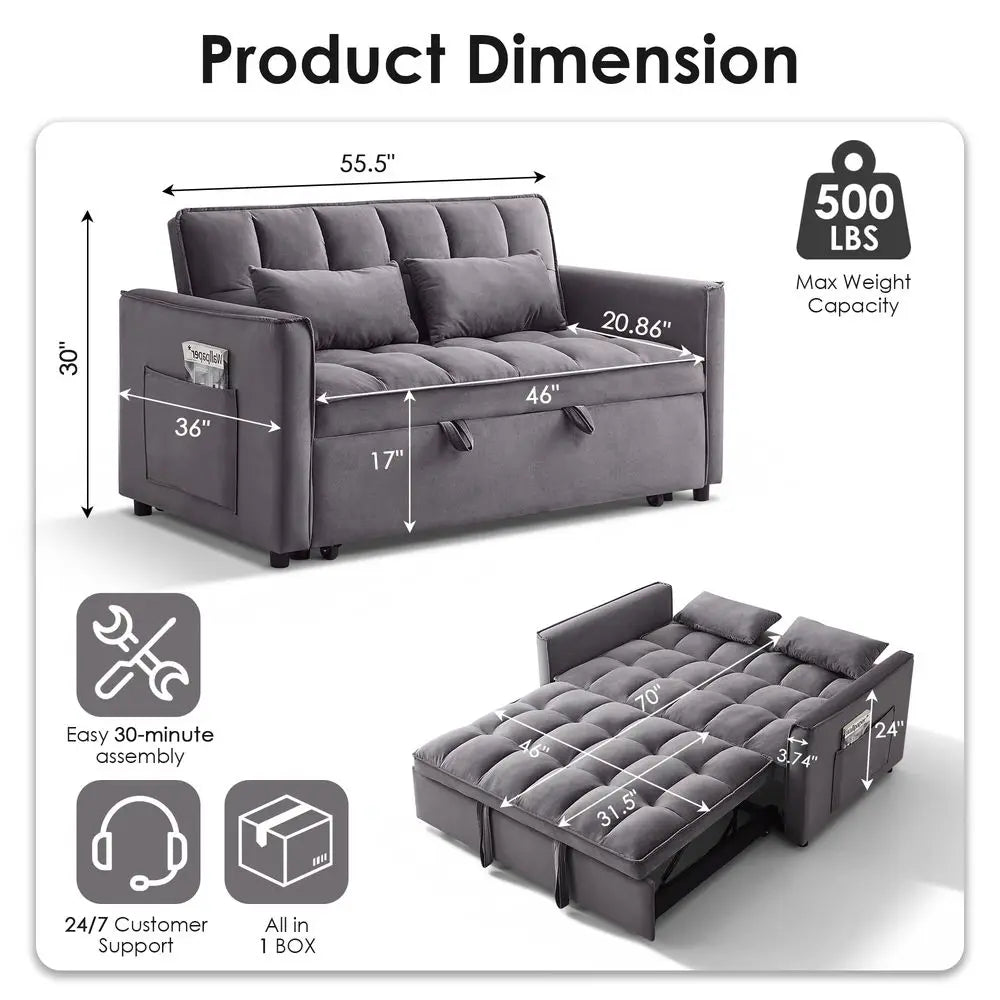 in 1 Convertible Sleeper Sofa Bed, 55 Pull Out Couches, Modern Loveseat Sleeper Sofa with Adjustable Reclining Backrest amp Sid