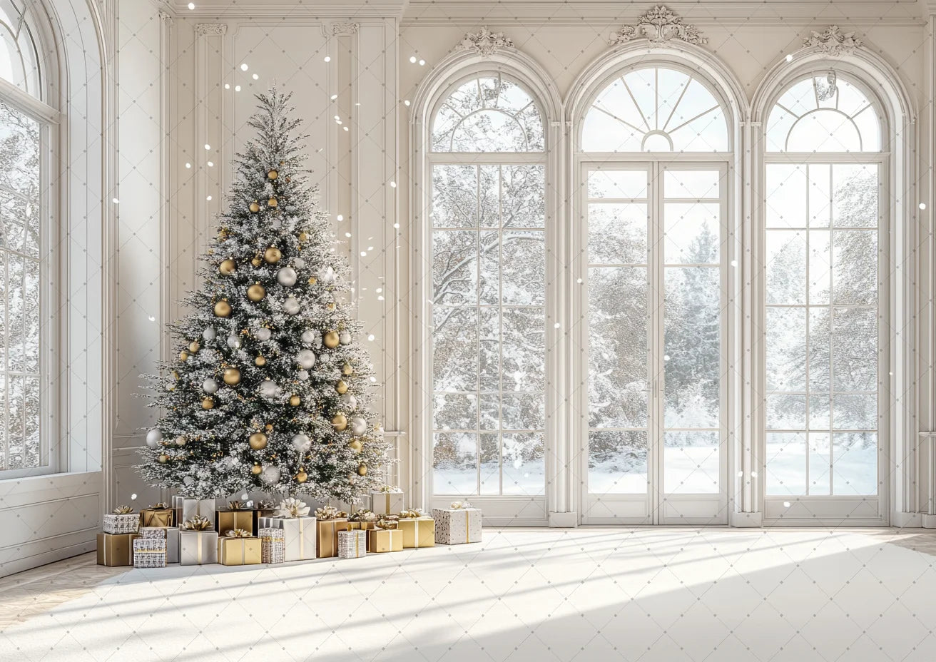 Photography Backdrop Christmas Trees Stars Newborn Birthday Portrait Window Tulle Curtains Gift Decor Photo Background
