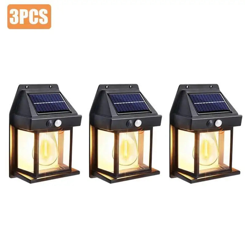 1-4Pcs Solar-Powered Waterproof Outdoor Wall Light with 3 Modes Motion Sensor Tungsten Filament Garden Yard Decoration LED Lamp