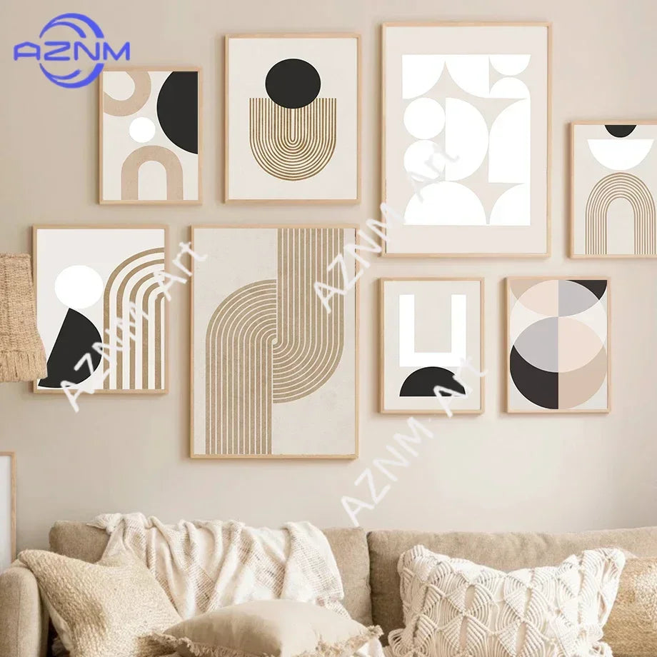 Geometric Gallery Wall Frameless Modern Neutral Canvas Prints for Minimalist Home & Office Decoration