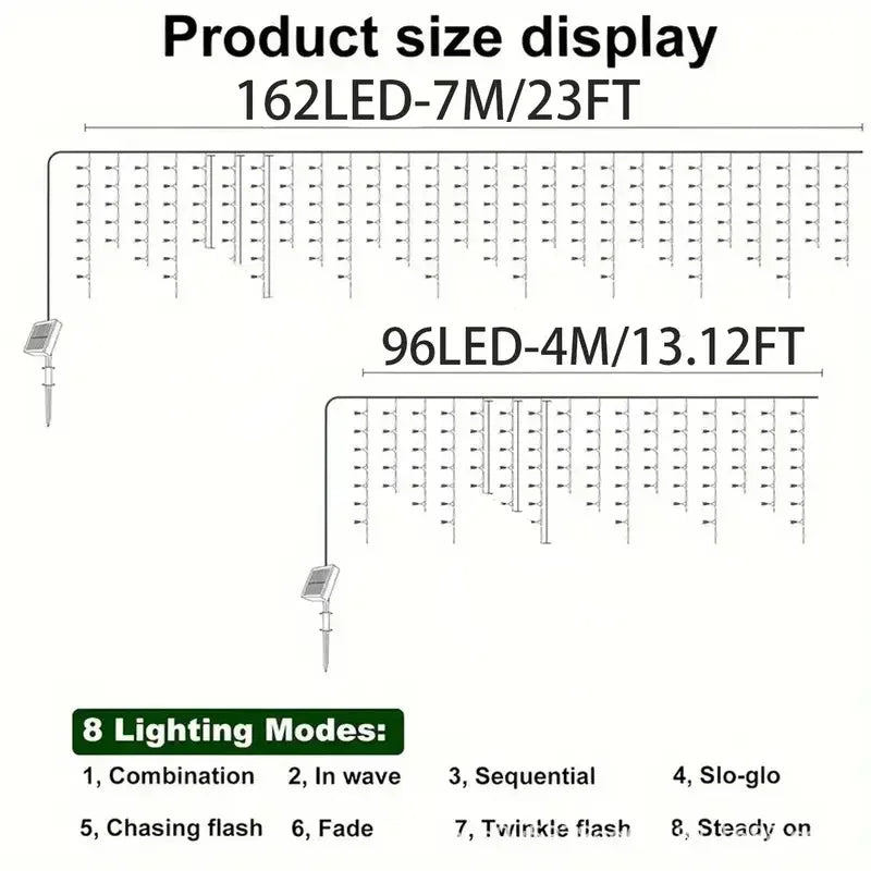 Solar Christmas Decorations Light Outdoor Waterproof Fairy String Curtain Lights for Xmas Eaves Window Party Yard Garden Indoor