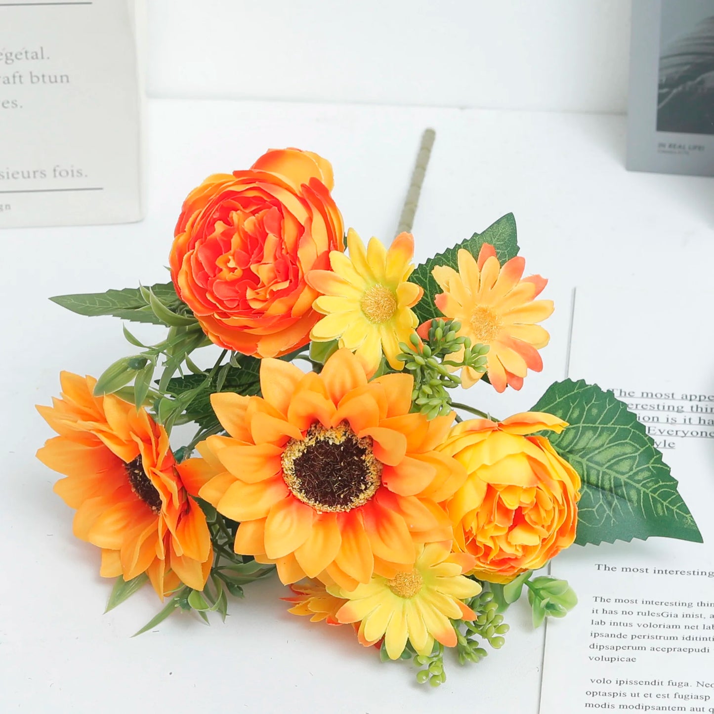 Autumn Sunflowers Peony Artificial Flowers Silk Bouquet Wedding Christmas Room Table Decoration For Vase Home DIY Fall Decor
