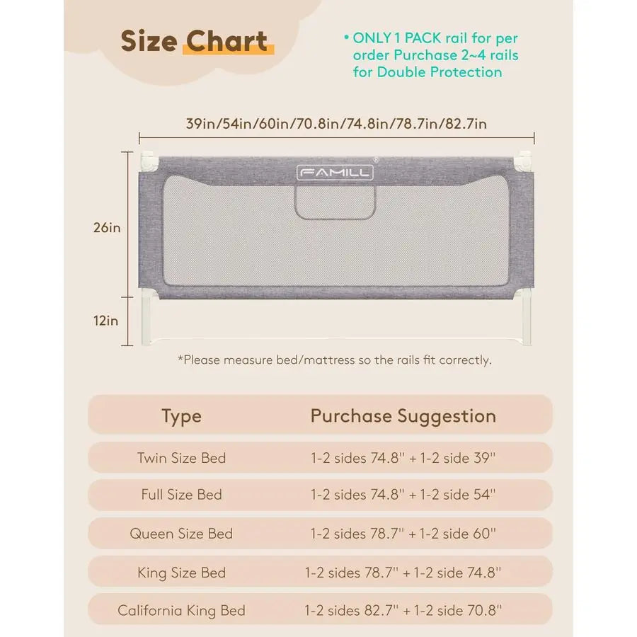 Bed Rail for Toddlers, Foldable Toddler Bed Rails Suitable for Queen King Full Twin Size, Grey, 39, 1 Side