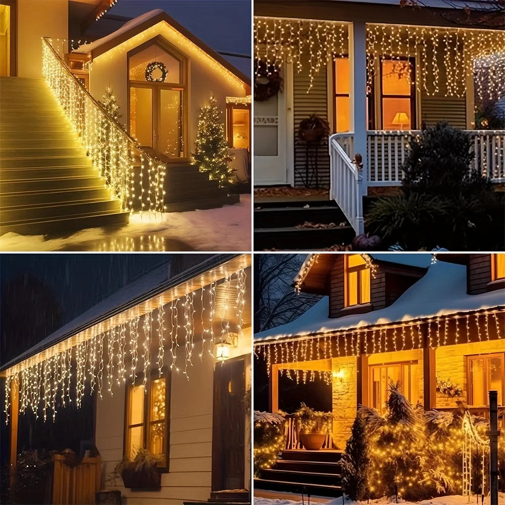 Solar Christmas Decorations Light Outdoor Waterproof Fairy String Curtain Lights for Xmas Eaves Window Party Yard Garden Indoor