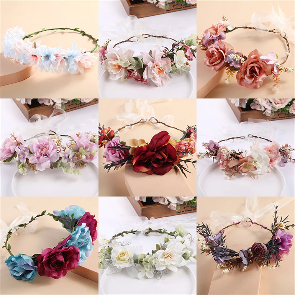 Women's Wedding Flower Wreath Crown Festival Headband Female Hair Accessories Headdress for Girls Garland Wedding Sweet Headwear