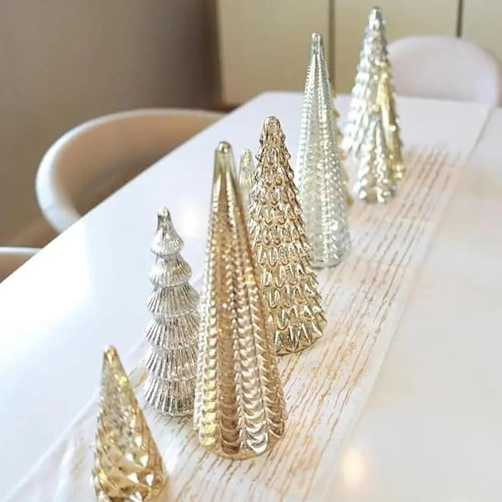 Set of 5 Illuminated Mercury Glass Trees With Light Versatile LED Christmas Trees For Tabletop DIY Decoration Desktop Ornament