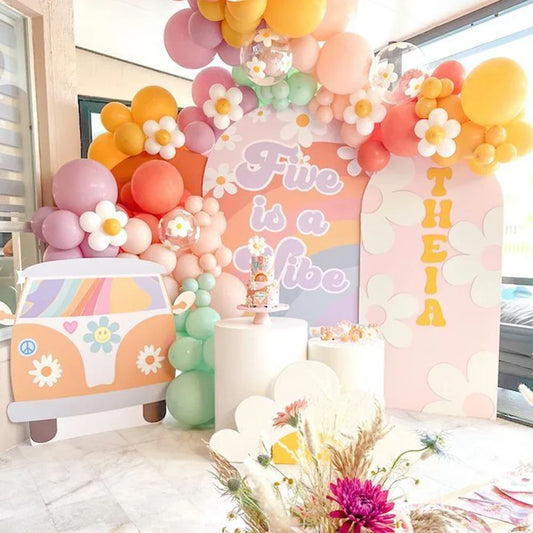 Mocsicka Bear Arch Backdrop Cover Baby Shower Birthday Party Arched Background Props Hot Air Balloon Pattern Art Decor Photocall