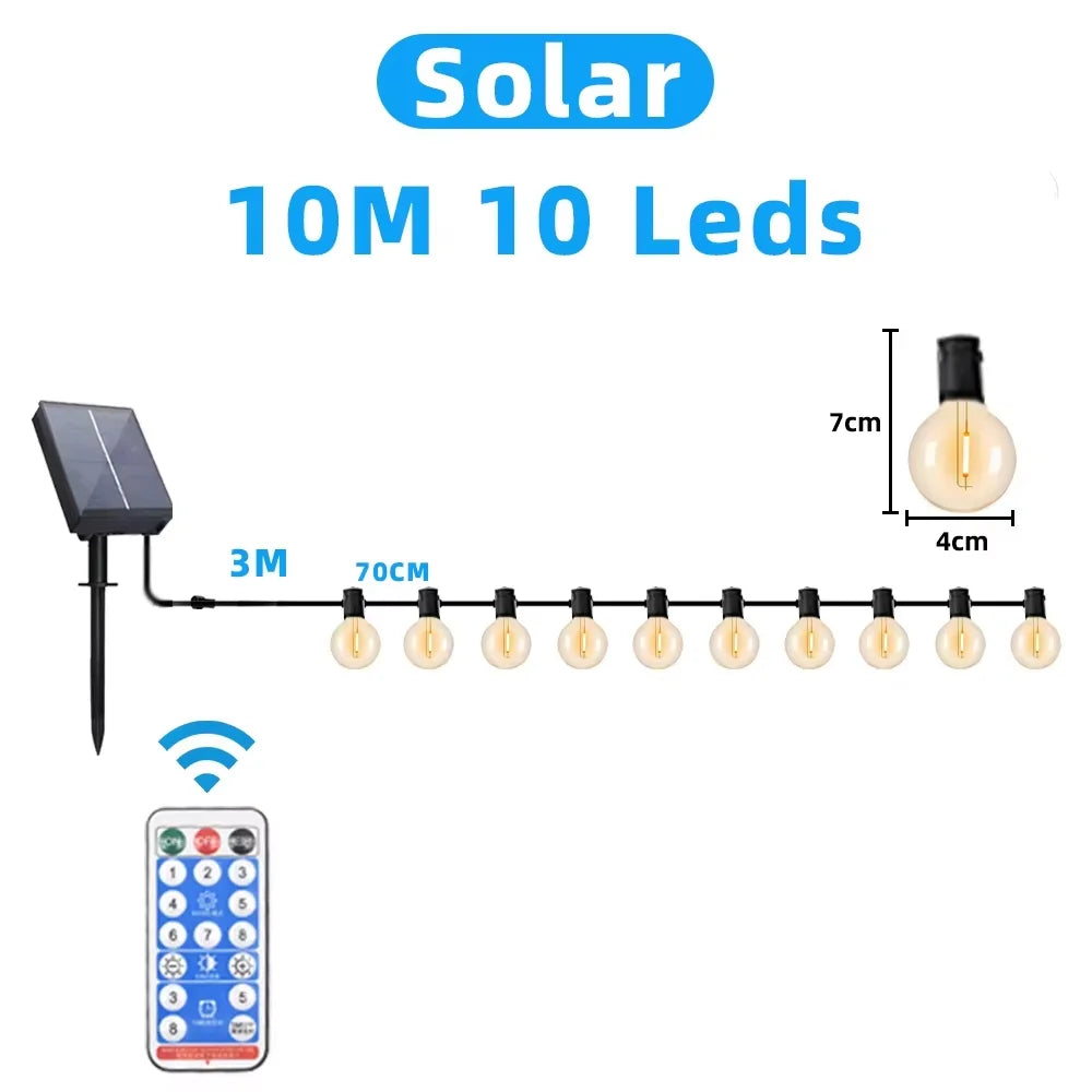 Outdoor Solar G40 Spherical LED String Lights IP65 Waterproof