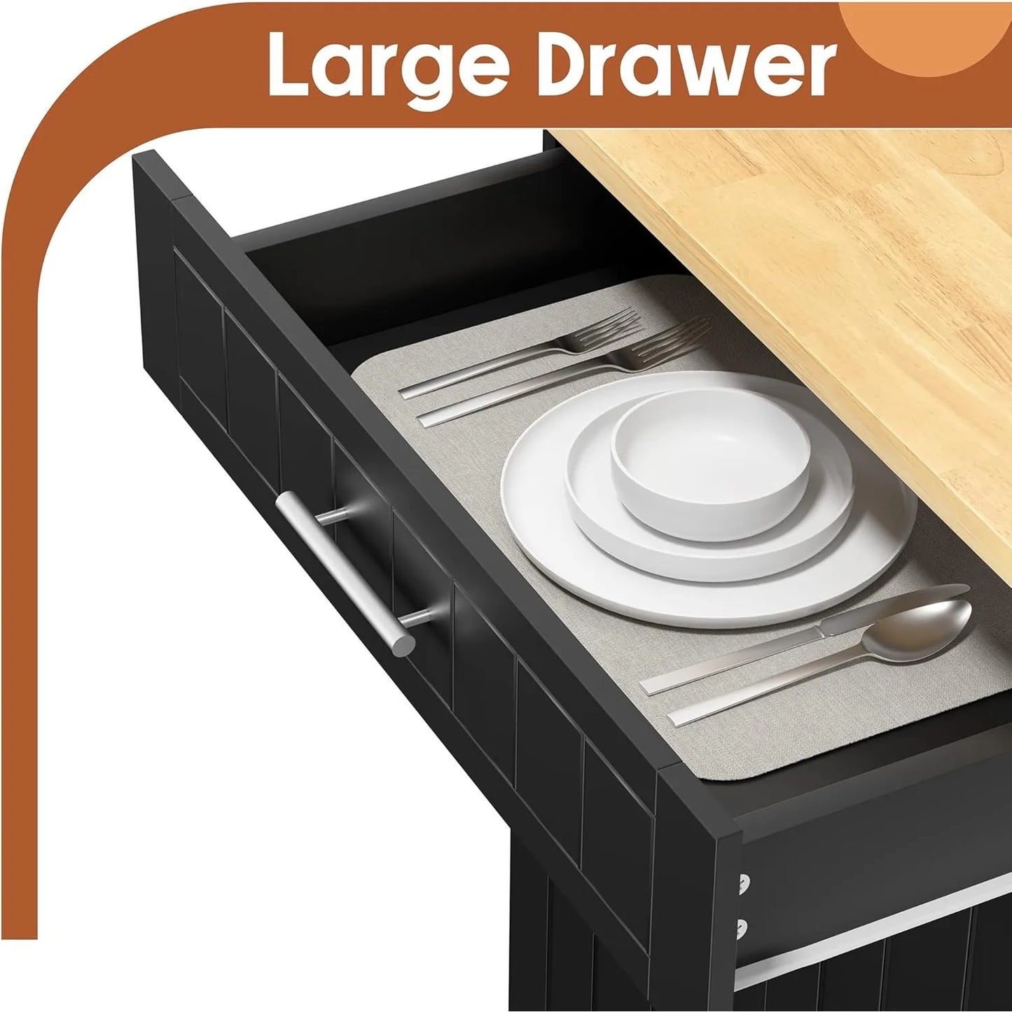 Kitchen Island On Wheels With Storage Cabinet And Drawer