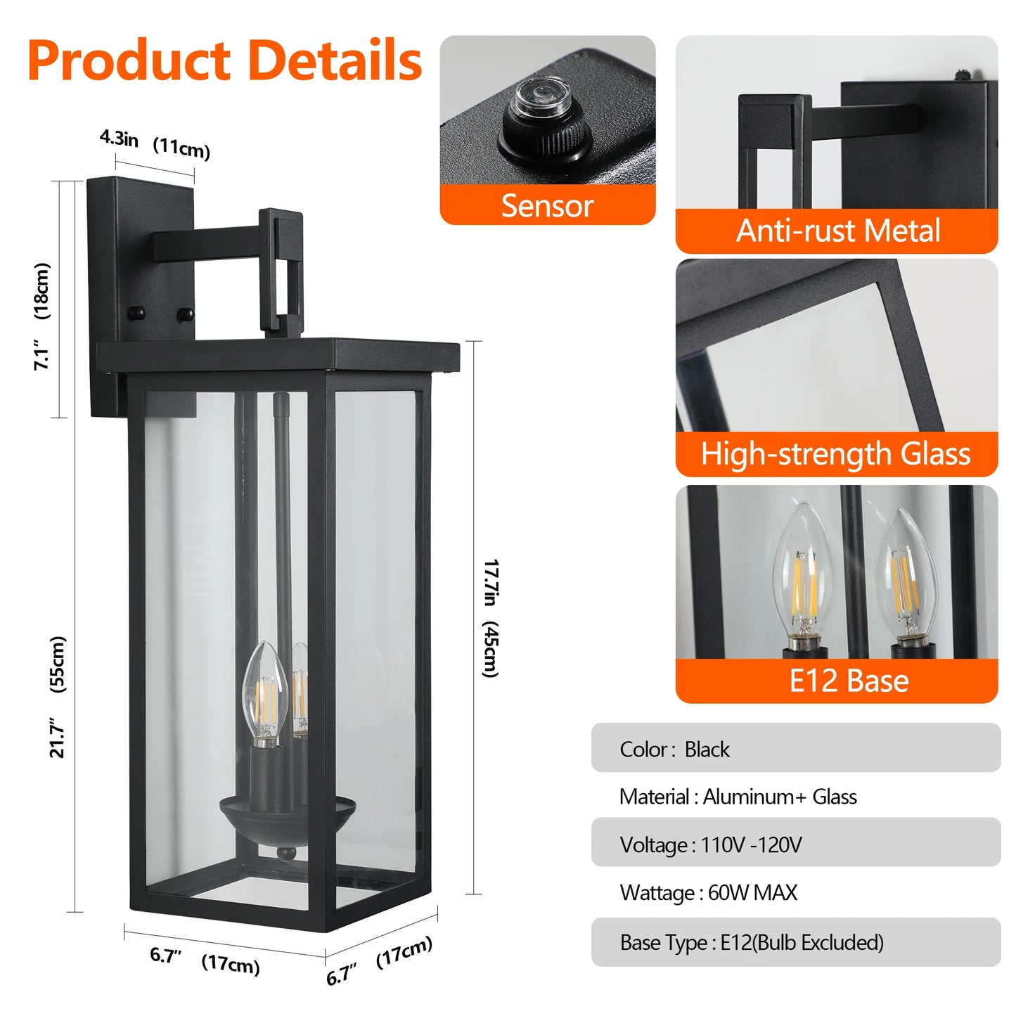 Arlgsite Outdoor Wall Lantern Dusk To Dawn Sensor Aluminum
