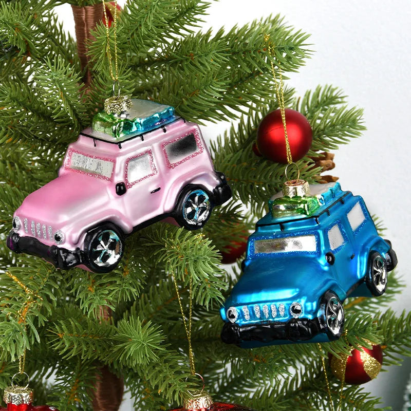 Car Pendant Christmas Decorations Glass Painting Christmas Tree Hanging Ornaments For Home New Year Kids Gift Toys