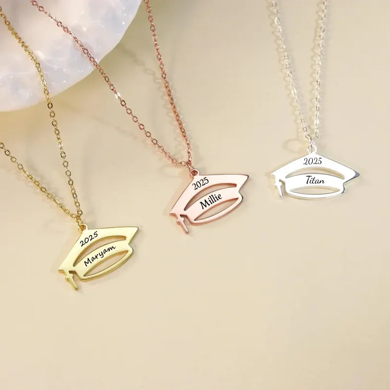 NONECN Customized Stainless Steel Graduation Cap Necklace For Women