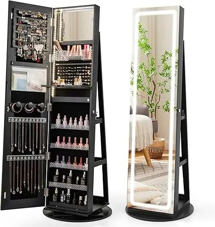 360 Degree Swivel Jewelry Cabinet Armoire With Mirror